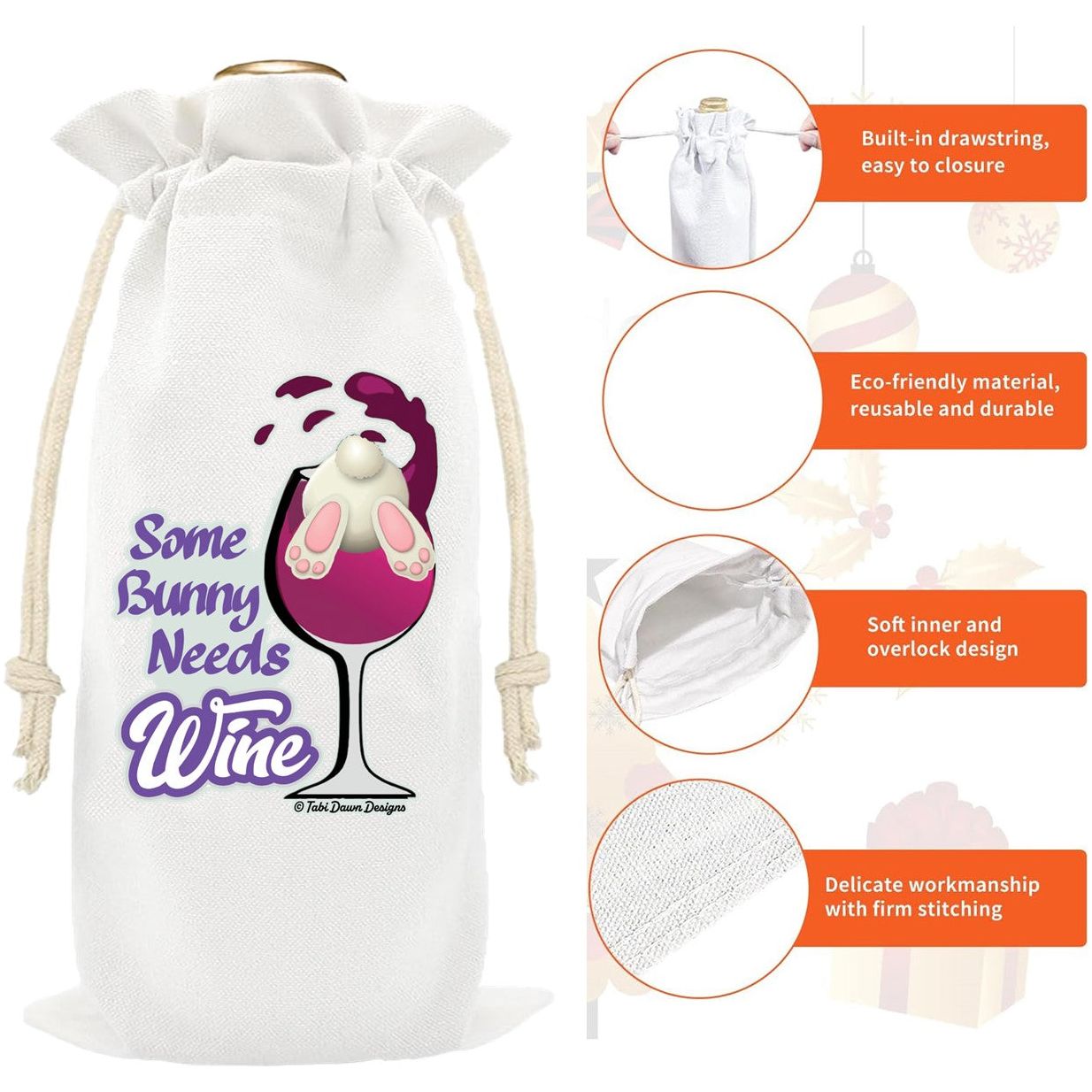 Easter Wine Bottle Gift Bag, Some Bunny Needs Wine