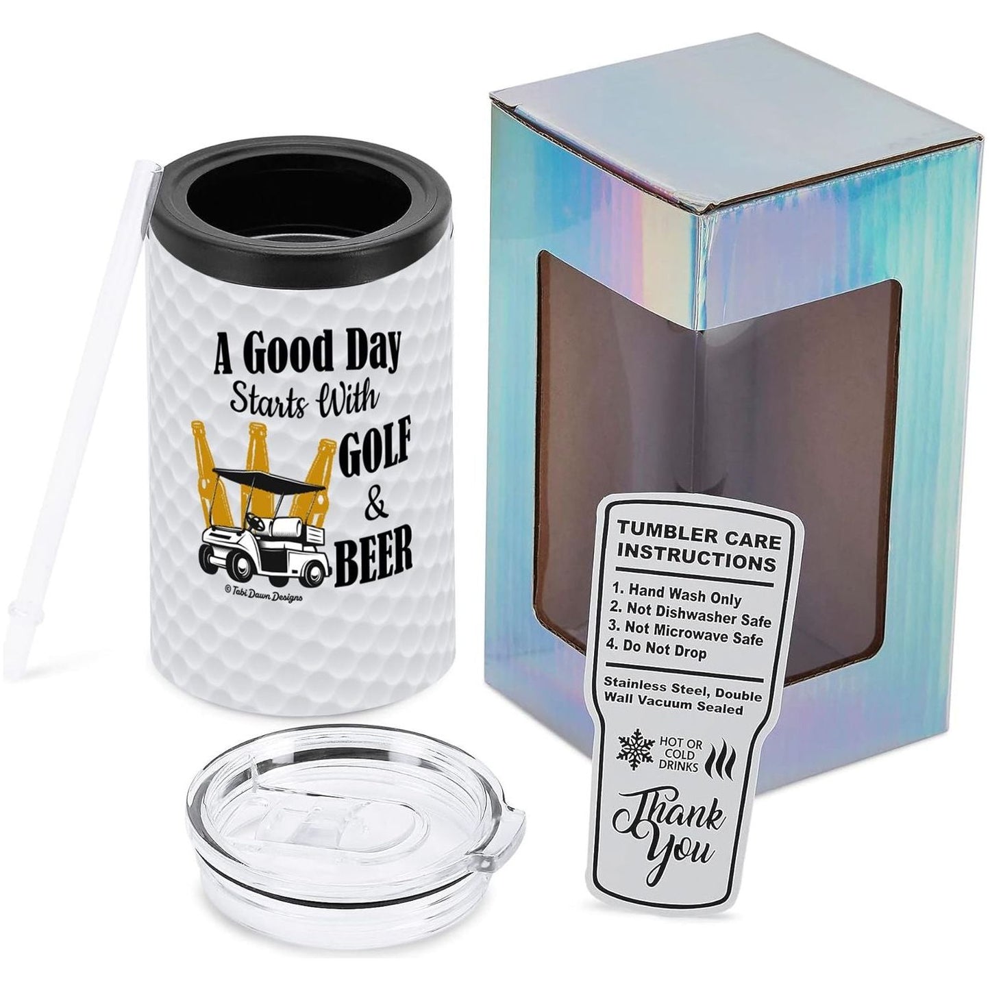 Golf and Beer Slogan 12 oz Tumbler with Lid, Straw, Gift Box