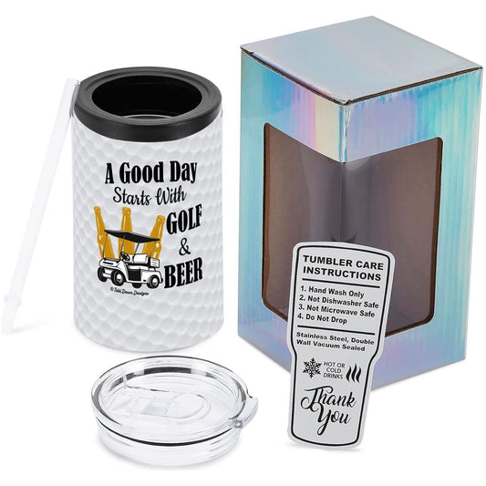 Golf and Beer Slogan 12 oz Tumbler with Lid, Straw, Gift Box