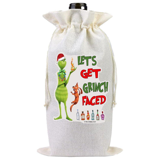 Holiday Wine Bottle Gift Bags - Grinch Faced